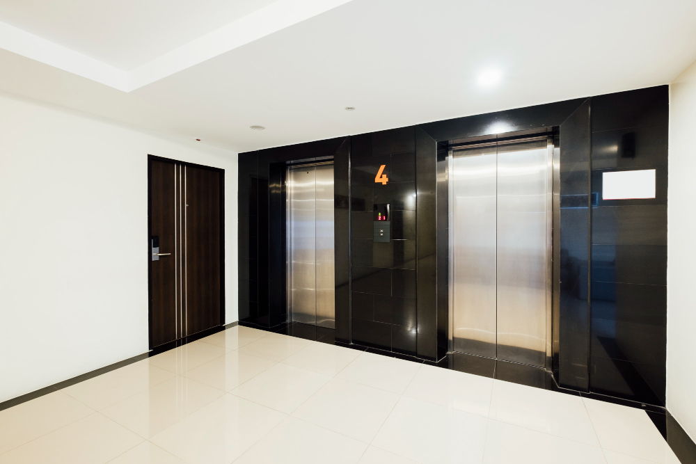 Compact residential elevator installed inside a modern home